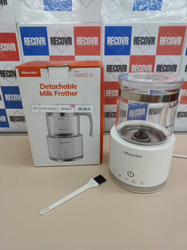 Espumador leche eléctrico,capacidad 250 ml capuchino o 300 ml leche caliente, de cristal, bonito para ver, 4 en 1 función, diseño dividido, Morpilot.